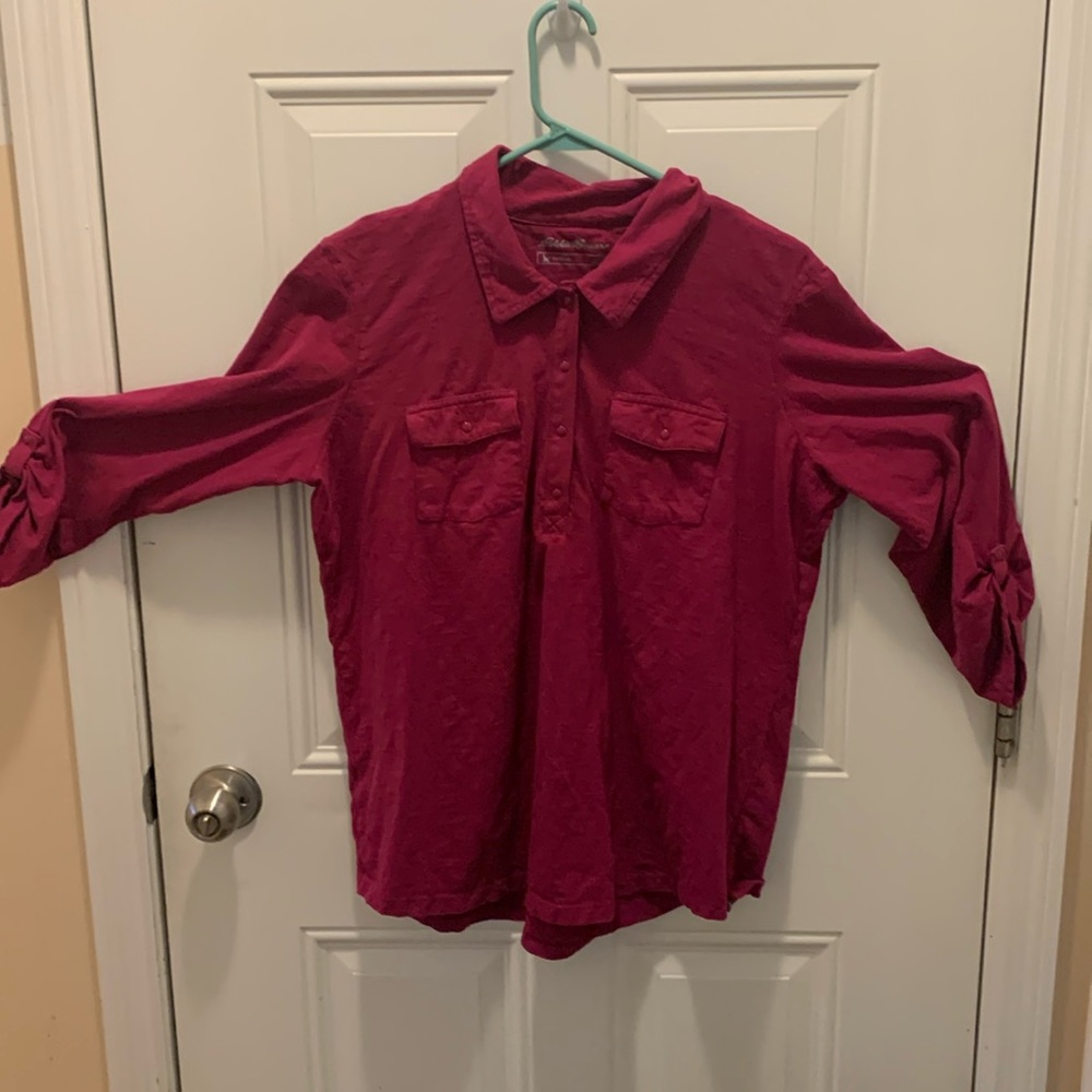 Eddie Bauer outdoor style long sleeved shirt in Sz XL and bordo color